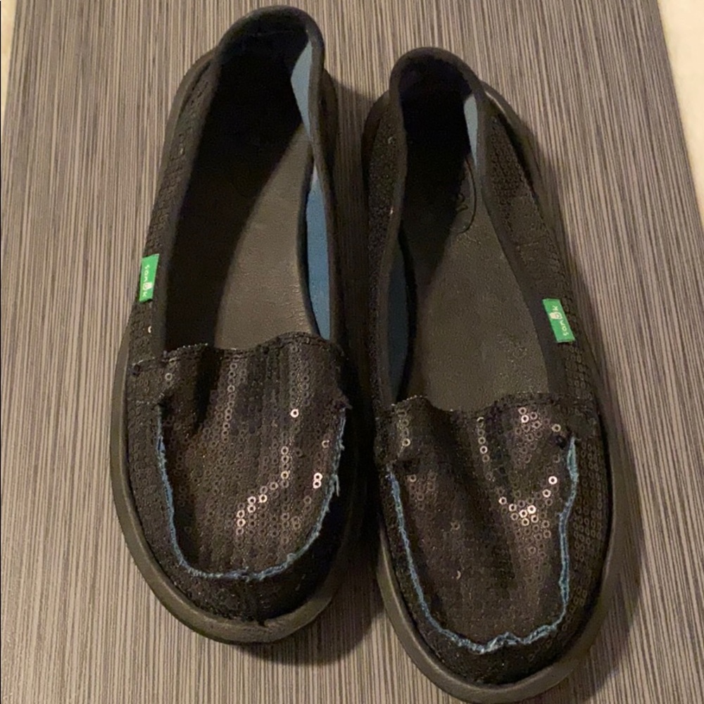 Sanuk Black Sequin Shoes Size 7